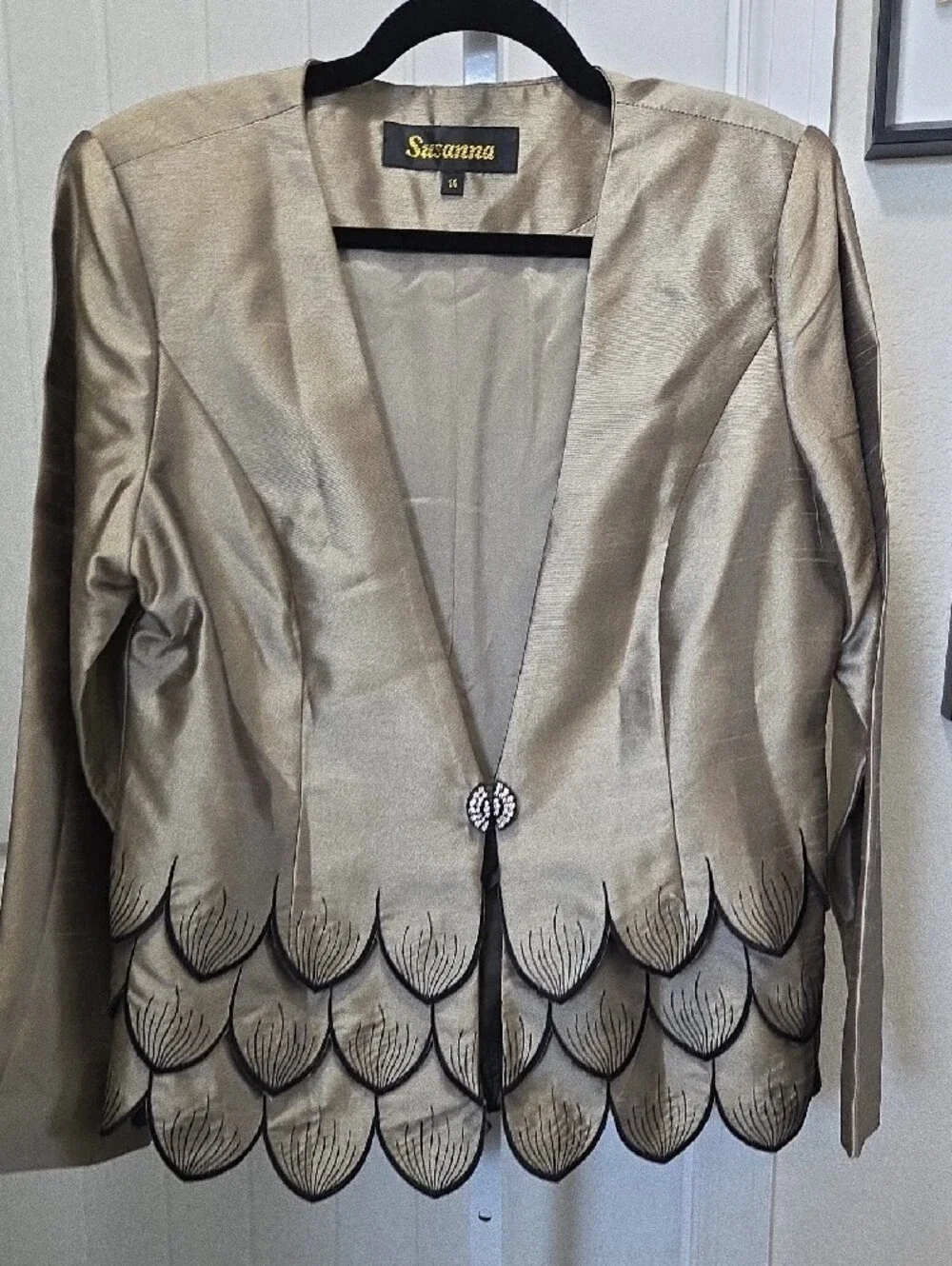 Metallic Taupe Scalloped Hem Women's Blazer